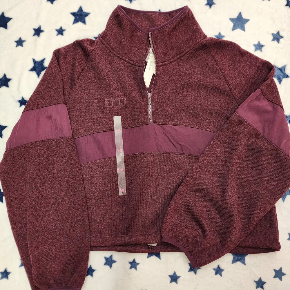 NWT Womans Pink Burgundy Quarter-Zip Fleece Pullover. Size Large.